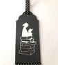 Handmade Girl Reading Bookmark: Silver Mirror & Polka Dot Ribbon - Image 3
