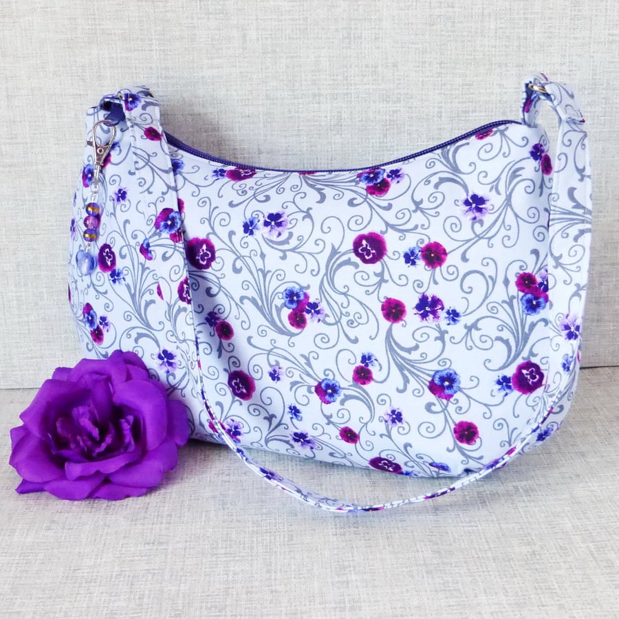 SALE:Purple pansies shoulder bag, handbag
