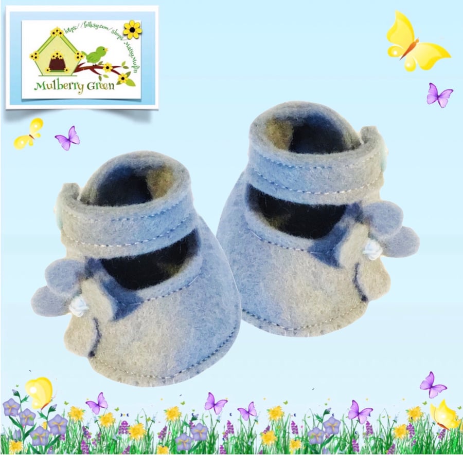 Silver Grey and Pale Blue Mary Jane Shoes