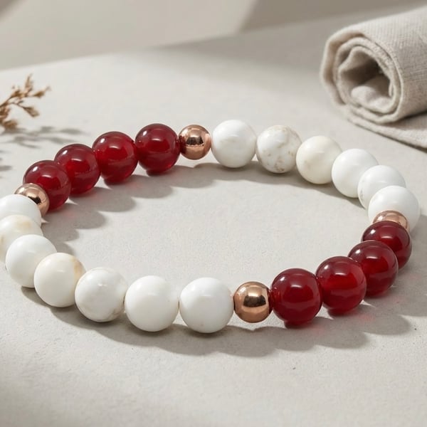 Carnelian and Cream Magnesite Bracelet
