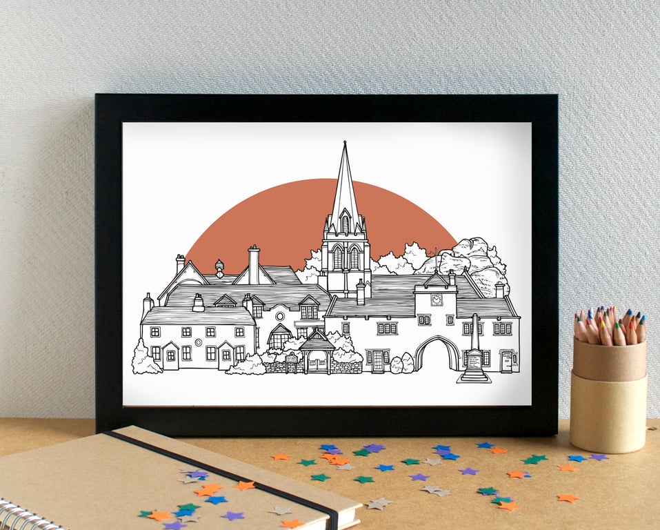 Thurstaston Landmarks Skyline Art Print