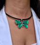 Women's Leather Choker, Silver Plated Crystal Butterfly Pendant, Boho Jewellery