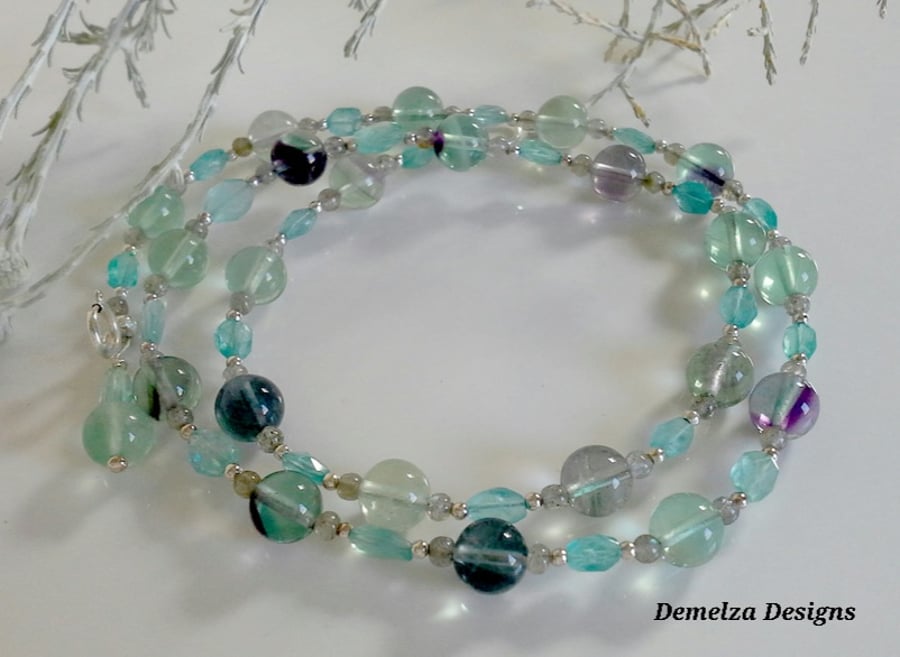 Natural Apatite & Fluorite Sterling Silver Necklace