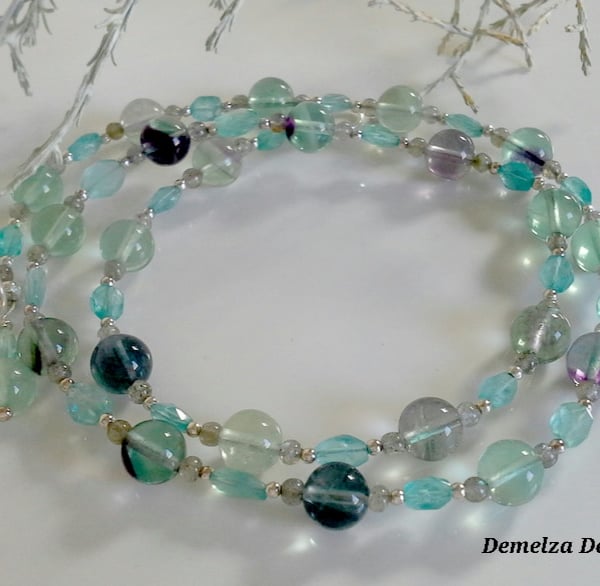 Natural Apatite & Fluorite Sterling Silver Necklace