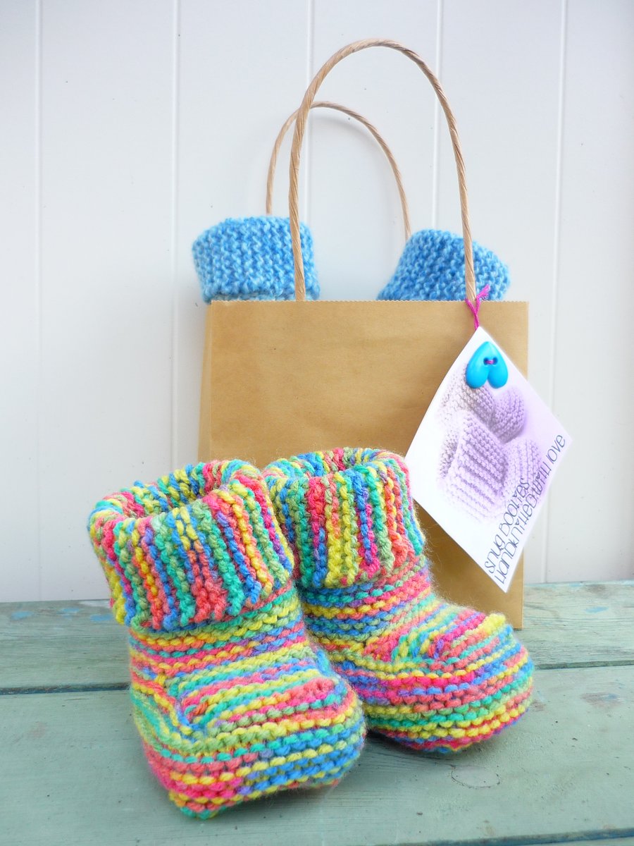 Rainbow Baby Booties Hand knitted  with Love  Stay on Booties