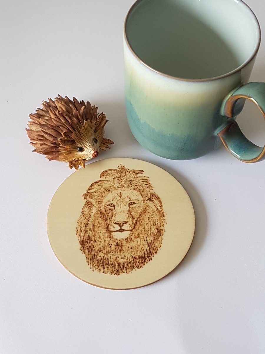 Sale wooden Lion Coaster, stocking filler