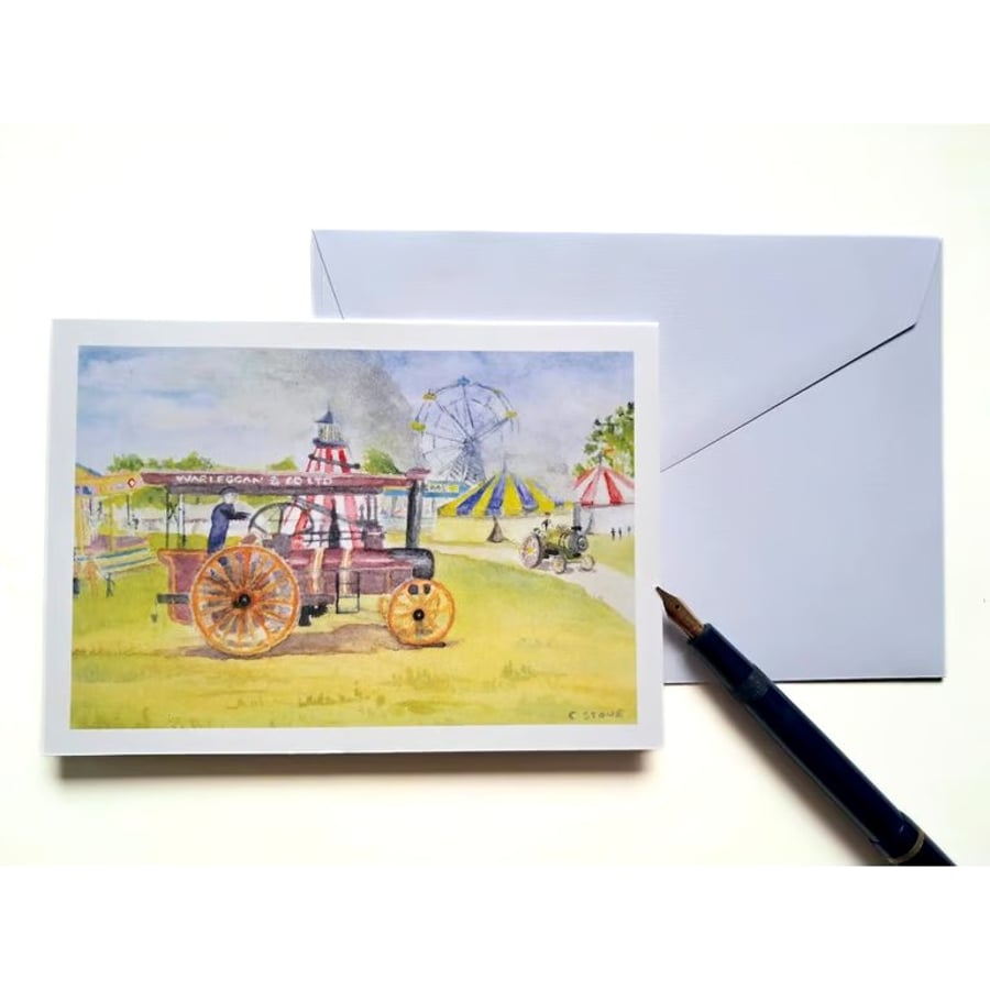 Blank Greetings Card Traction Engine Country Fair From Original Painting size A6
