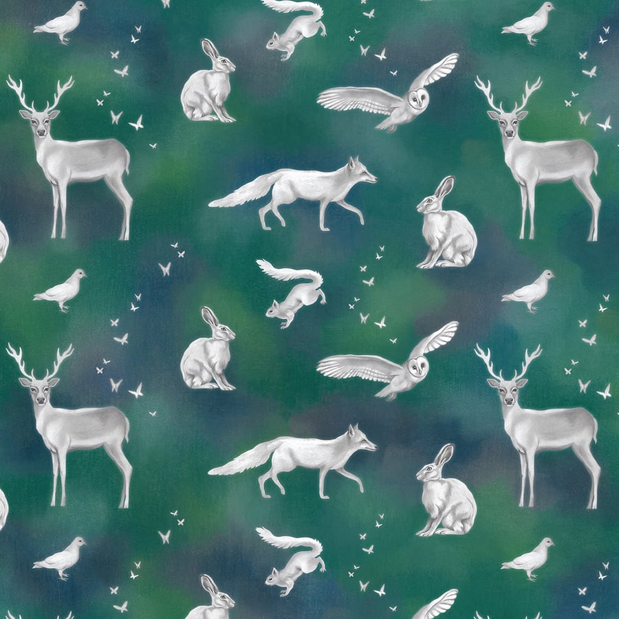 2X SHEETS animal wrapping paper - woodland animals, green, recyclable