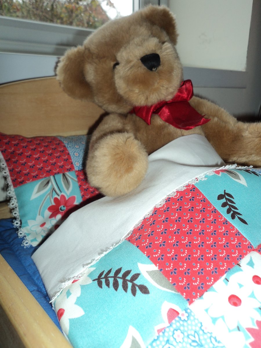 Dolls or teddies bed quilt and pillow from a blend of old and new fabric!