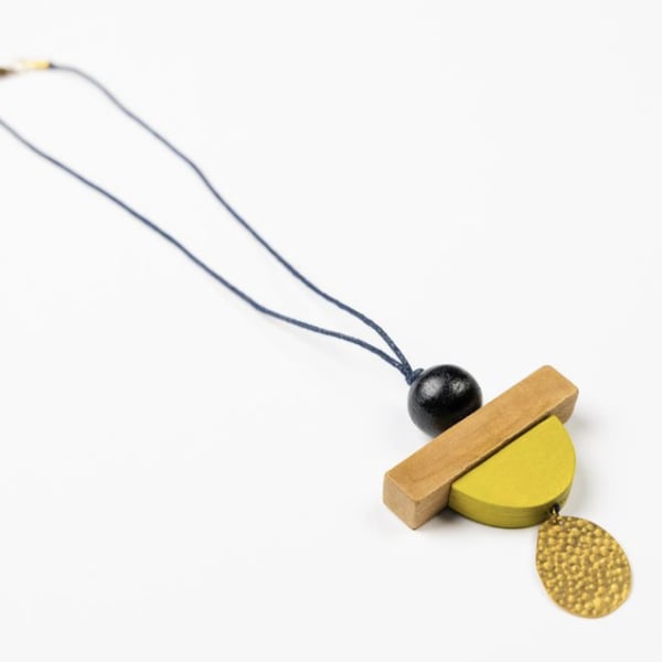 Wood and brass statement necklace (The Dunstone necklace)