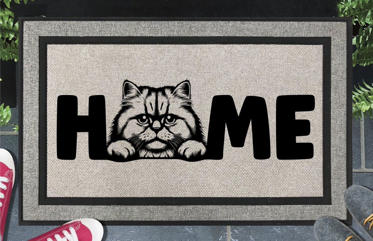 British Longhair Cat Home Door Mat No.4 - Welcome Mat - All Weather - 45x70cm 