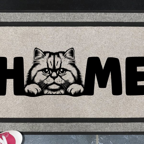 British Longhair Cat Home Door Mat No.4 - Welcome Mat - All Weather - 45x70cm 