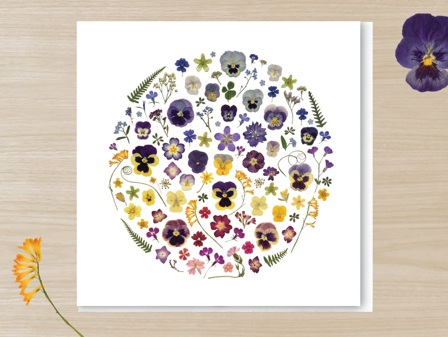 Flower Circle I, Pressed Flower Print card, 