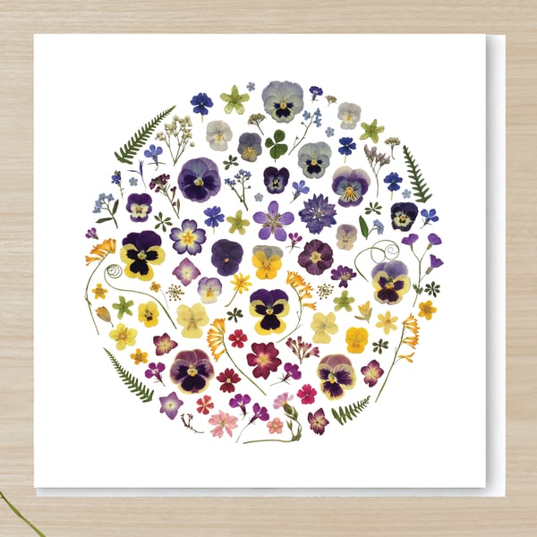 Flower Circle I, Pressed Flower Print card, 