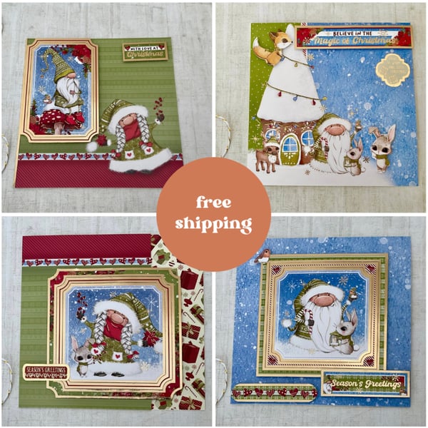 Cards. Set of four gnome or Tomtes Christmas cards.