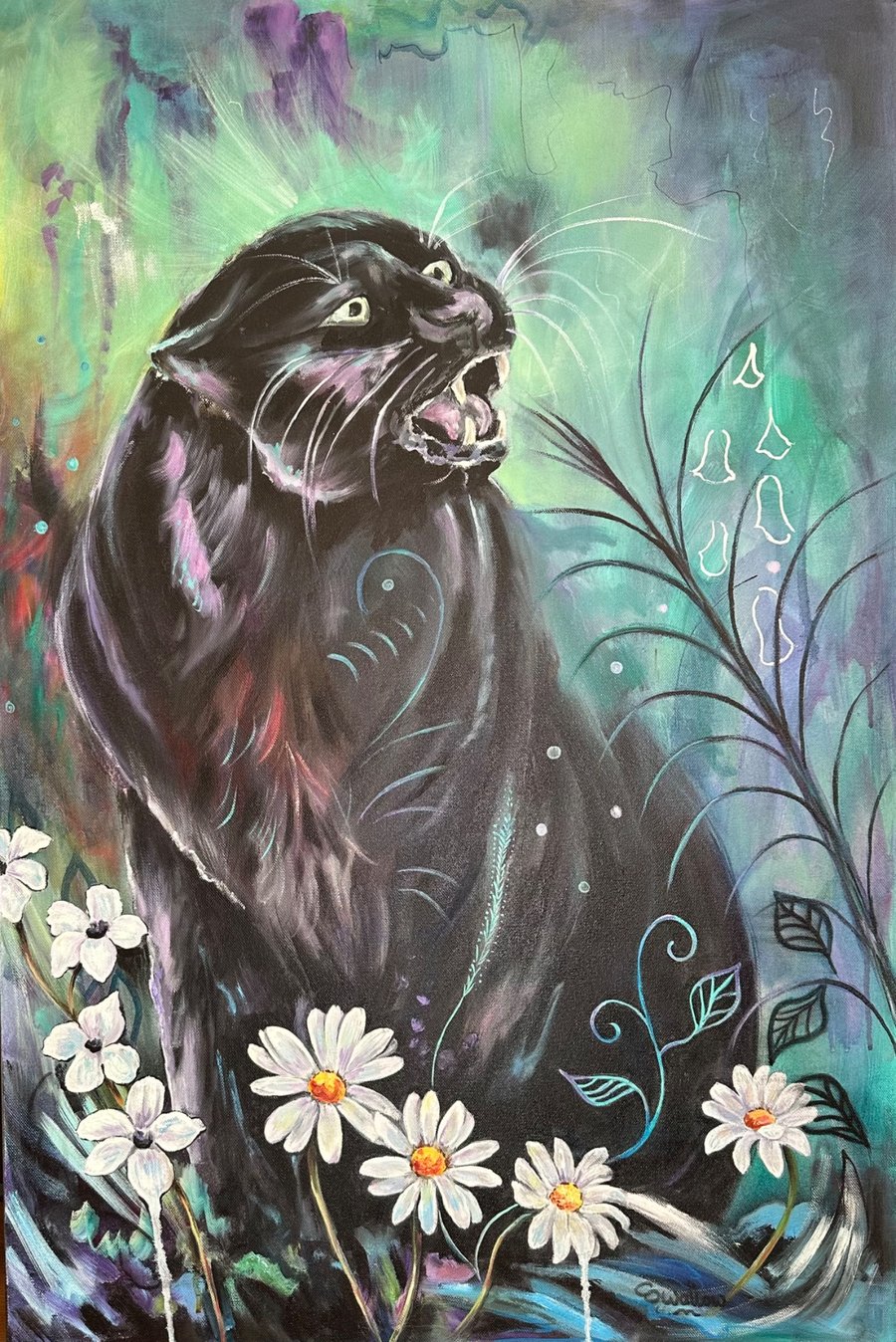 The Panther's Garden – Original Mixed-Media Painting