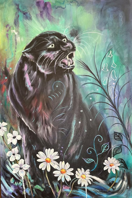 The Panther's Garden – Original Mixed-Media Painting