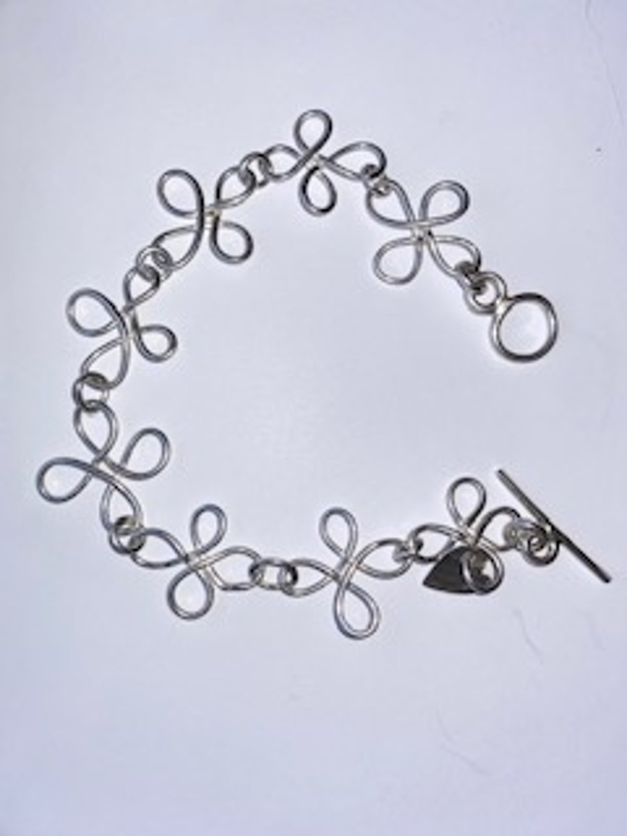 silver link loop chain bracelet  - handmade - unusual - unique 