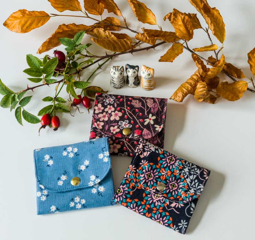 Small wallet, accordian style in cosy Autumn courduroys for cards and cash