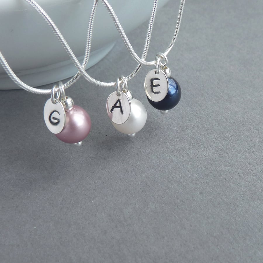 Personalised Pearl Drop Necklace with Girl's Initial - Monogram Jewellery