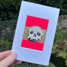 Original Fine Art ACEO human skull oddity neon pink Painting - One of a Kind