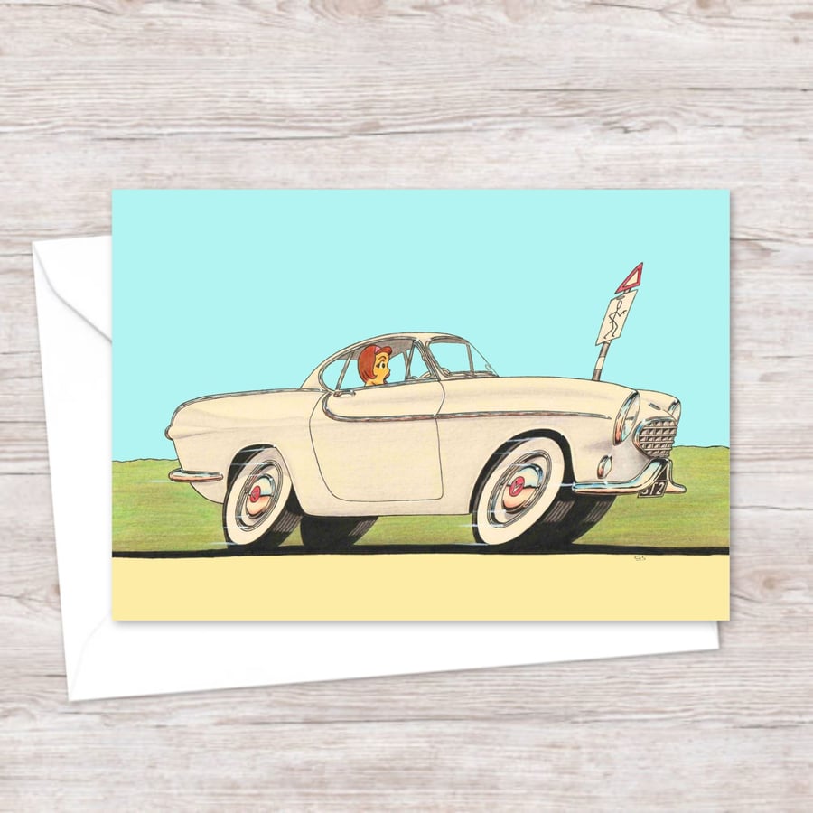 Sixties Nostalgia Greetings Card: Hand Drawn Pencil Artwork - Blank Inside (308)