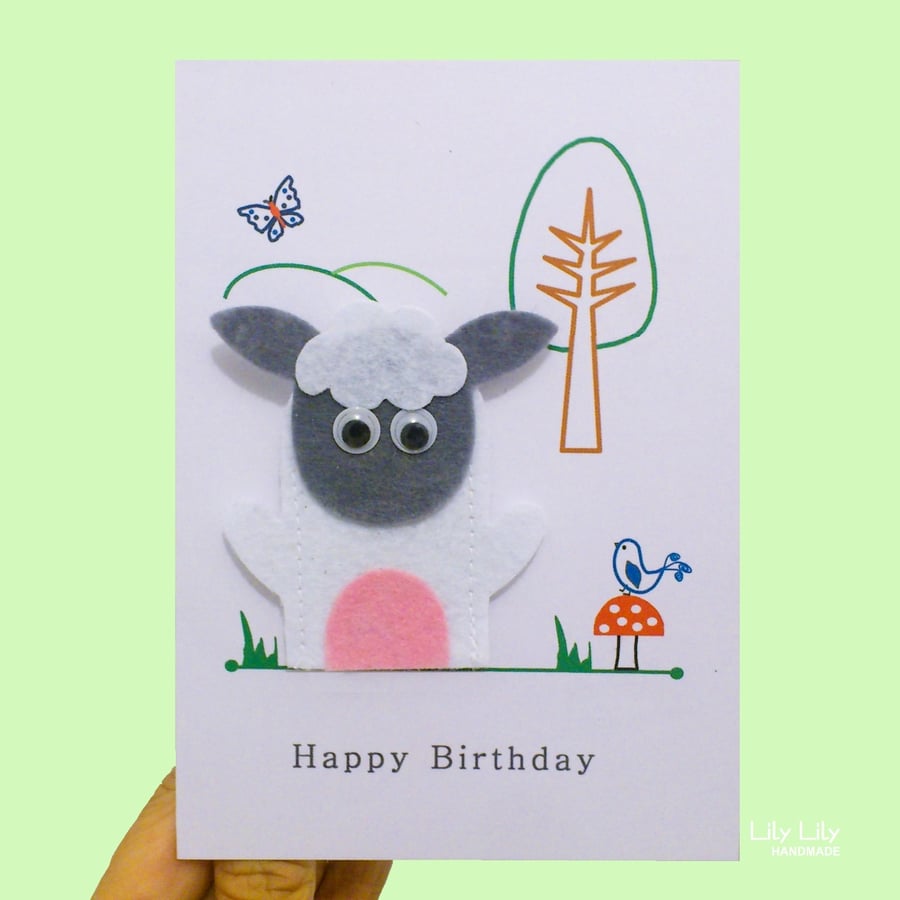 Finger puppet birthday card, farm animals, lamb - Folksy