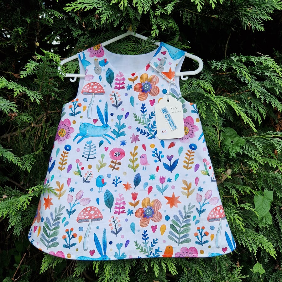 Age: 6-12m. Large Blue Rabbit and Flower Dress. 