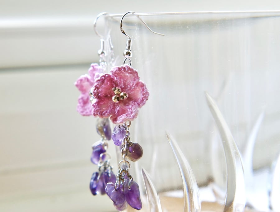 Amethyst wildflowers crochet earrings 