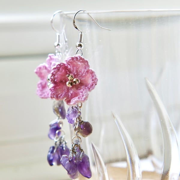 Amethyst wildflowers crochet earrings 