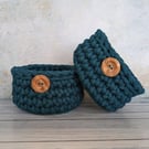 Crochet container, storage pot, bathroom decor, desk tidy, recycled