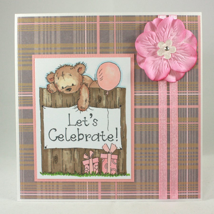 Handmade cute bear greetings card - Let's Celebrate!