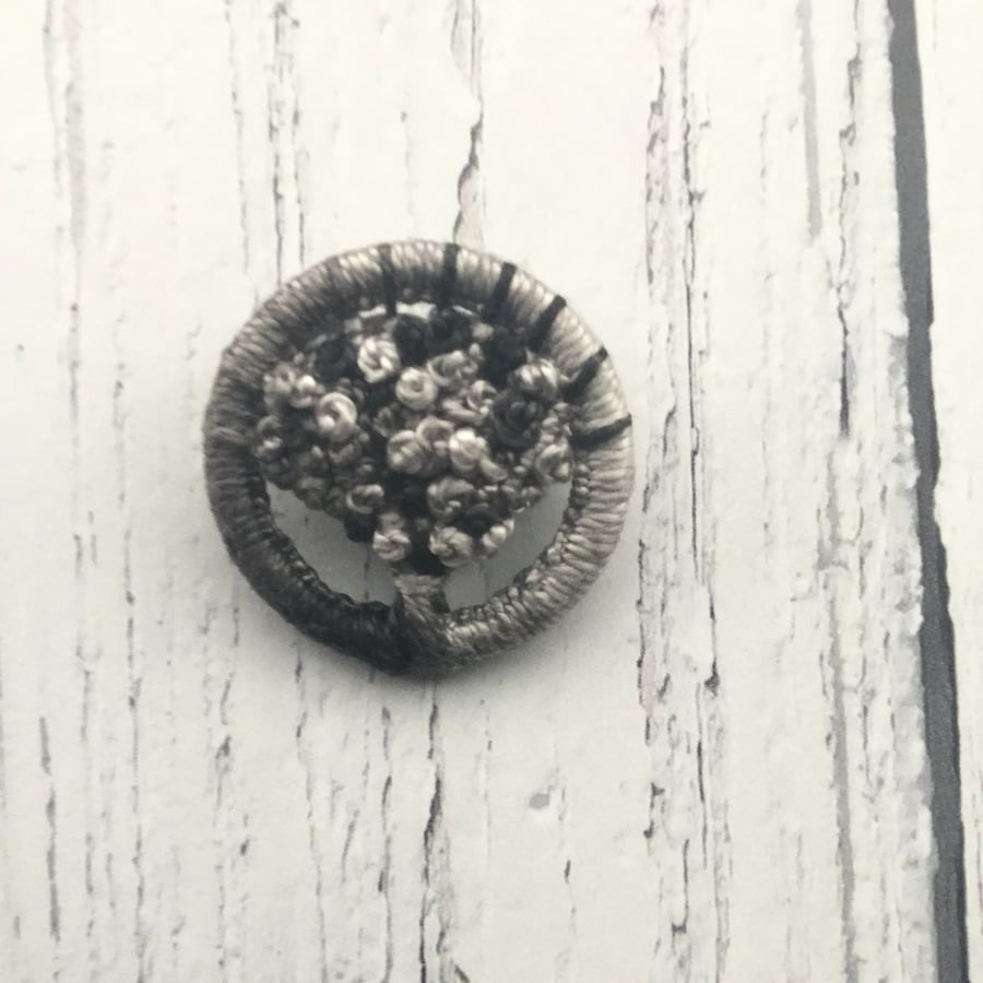 Dorset Button Brooch in Shades of Grey.