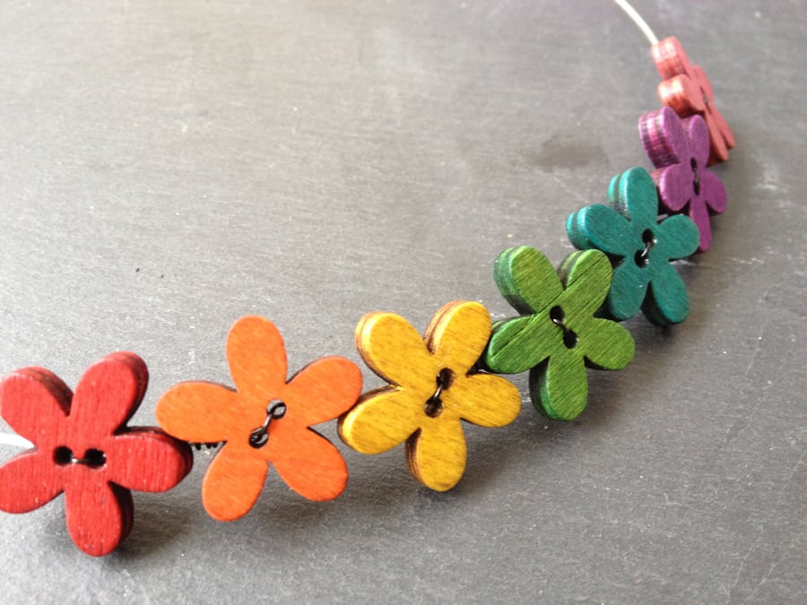 Funky Flowers Button Choker - Rainbow Mix on Silver Wire