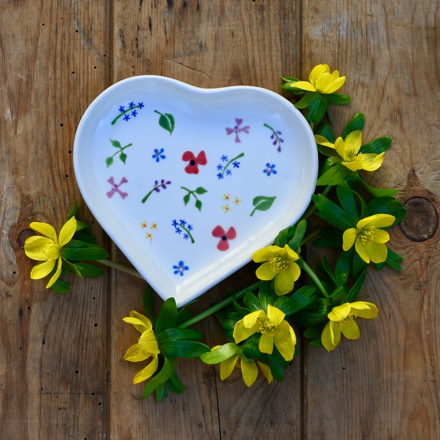 Wild Flowers Heart Shaped Dish - Perfectly Imperfect