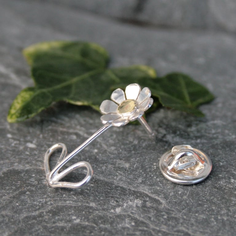Sterling silver daisy brooch, wedding anniversary gift, silver flower brooch