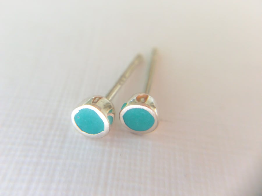 Tiny Colour Dot Stud Earrings Turquoise, Minimalist, Everyday Jewellery