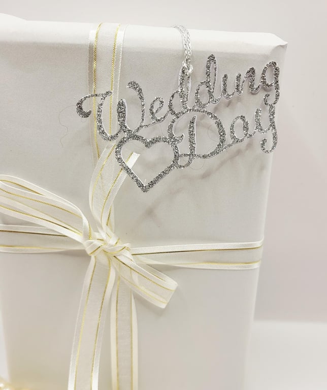 Silver Glitter Wedding Day Decorative Gift Tag, Keepsake for Wedding Gift