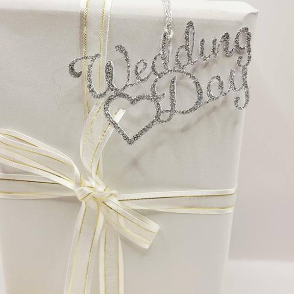 Silver Glitter Wedding Day Decorative Gift Tag, Keepsake for Wedding Gift