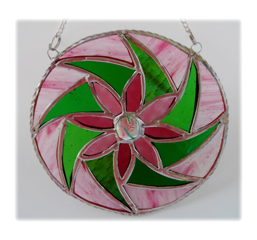 Floral Swirl Stained Glass Suncatcher Handmade 001