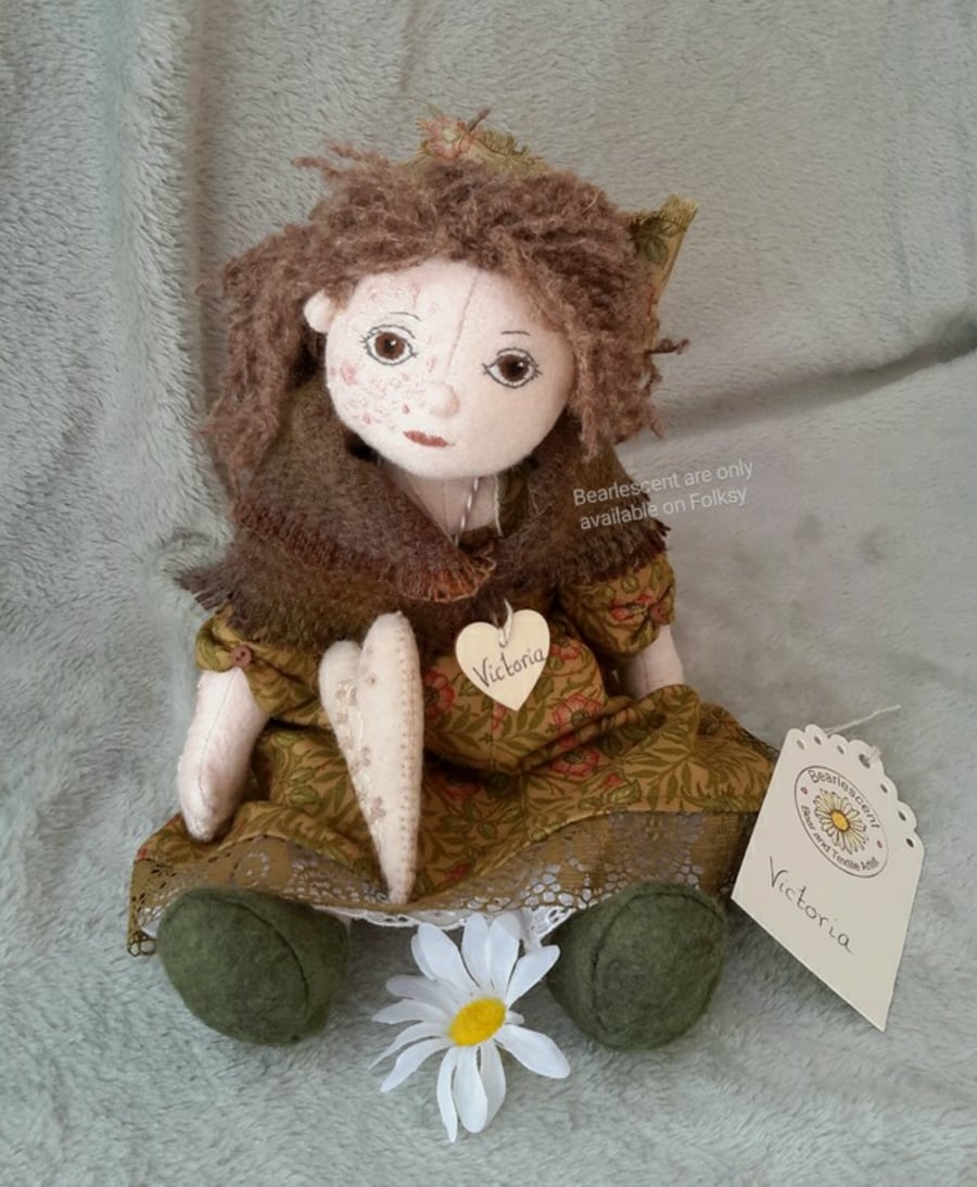 Heirloom Doll, Hand Embroidered Collectable Doll, Heritage Cloth Doll