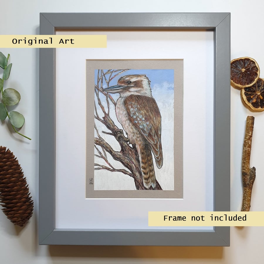 Kookaburra bird artwork, original drawing, wildlife artwork