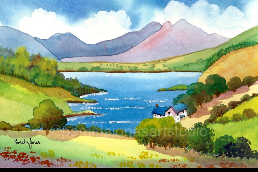 Lake, Snowdonia, North Wales, Original Watercolour in 14 x 11 '' Mount