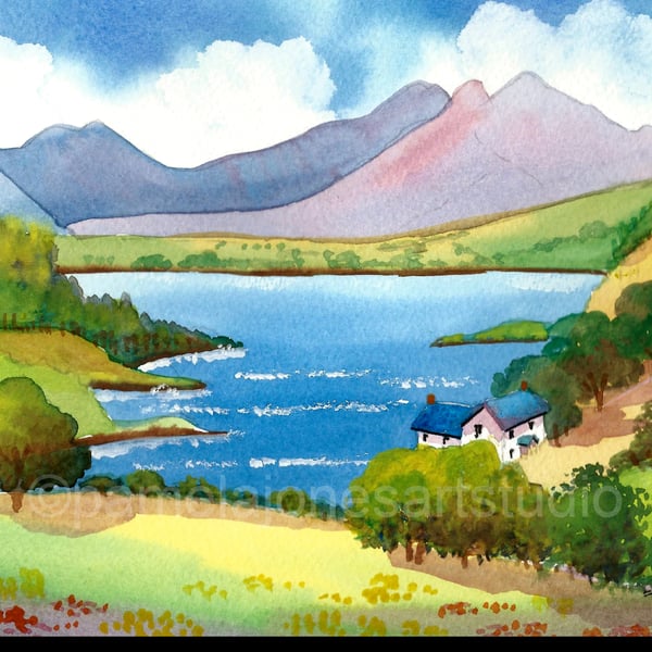 Lake, Snowdonia, North Wales, Original Watercolour in 14 x 11 '' Mount