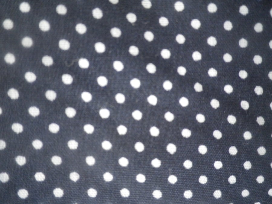 2m navy and white large polka dot on cotton cambric, crisp handle,