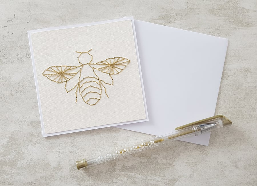 Hand Stitched Bee Card