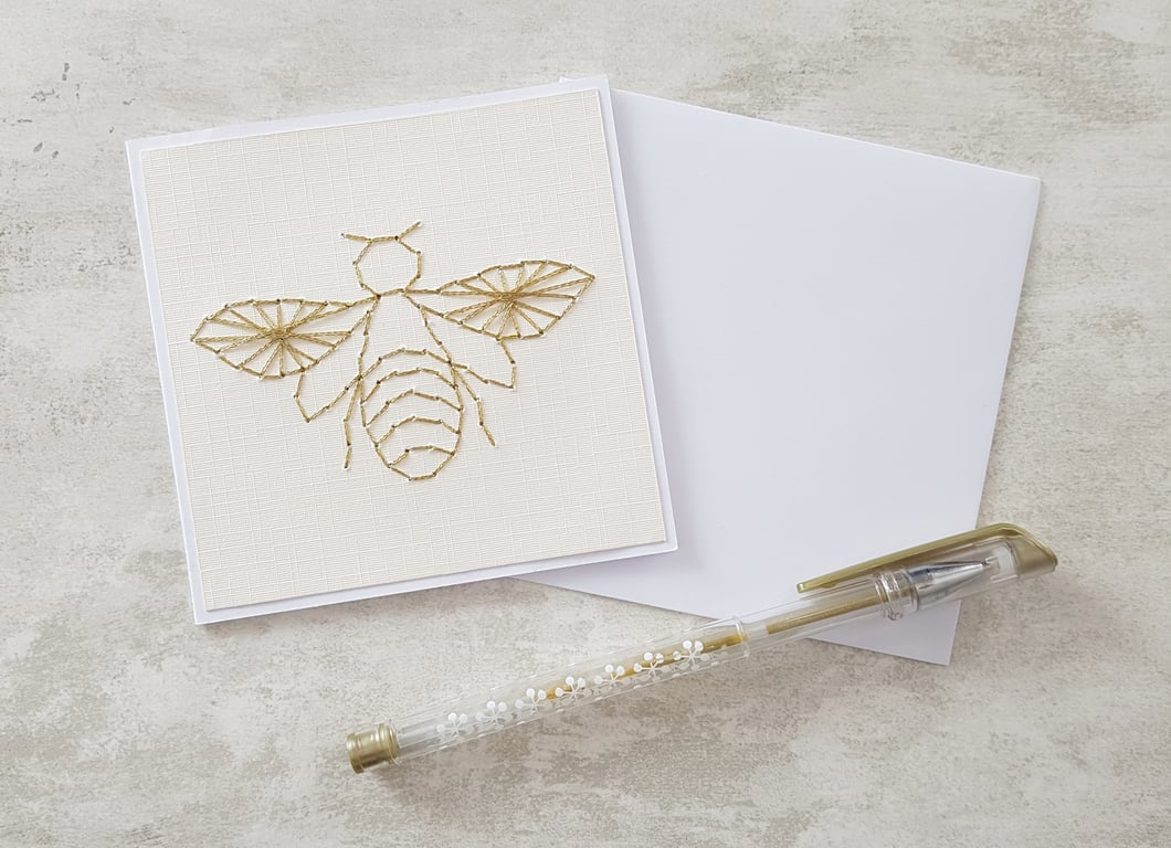 Bee Hand Embroidered Card, Bee Lovers Card, Bee Wedding Card