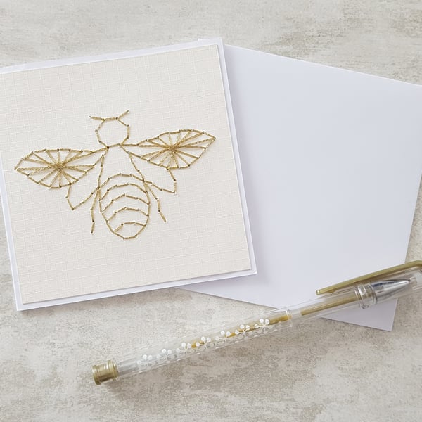 Bee Hand Embroidered Card, Bee Lovers Card, Bee Wedding Card