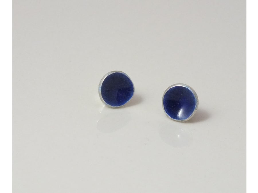 Dark blue enamel silver earrings