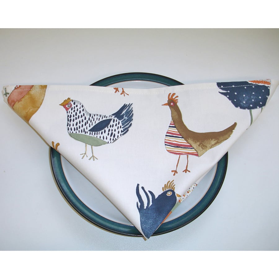 Napkins Hens Chickens Cotton 18" Washable Cloth Rooster Hen Chicken Napkin